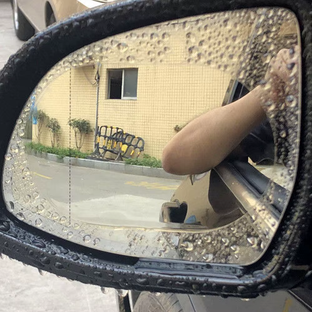 ClearView Rain Shield demo on a car side mirror in the rain